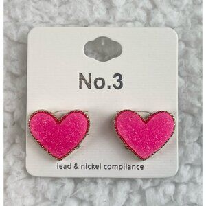 (NWT) NO. 3 • Hot Pink/Gold Textured Heart Earrings